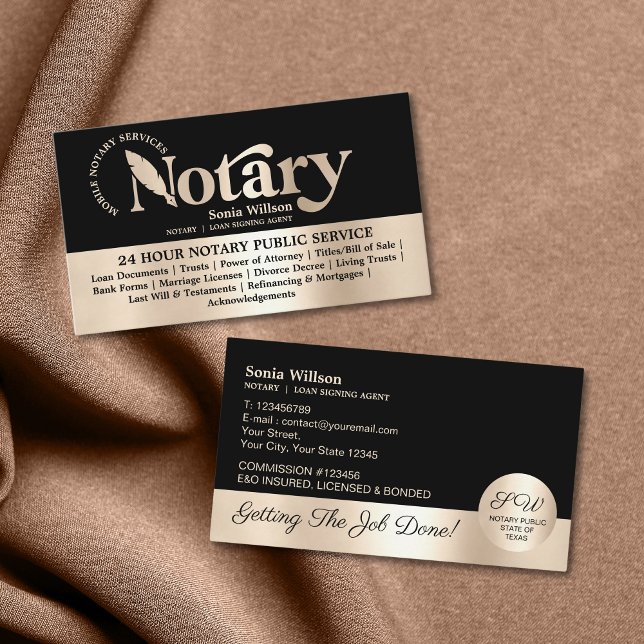 Stilvolles Notar- und Kreditgewerbegesetz für den  Visitenkarte (gold notary calligraphy logo)