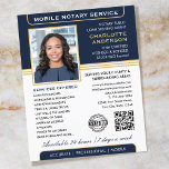 Stilvolles Notary Service Foto Blue Gold Flyer<br><div class="desc">Attraktieren Sie mehr Kunden mit diesen klassischen Notary Public Business Flyer. Eine stilvolle Vorlage, die mit Ihrem Foto, Namen, Details, QR-Code und einem Logo oder Akkreditierungssymbol personalisiert ist. Business Flyer sind ein effektiver Weg, um Ihr Geschäft zu fördern und Ihre Notare zu werben. Ein effektiver Weg, um Ihr Geschäft zu...</div>