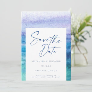 Stilvolles Ocean Blue und Lila Wasserfarbe Save The Date