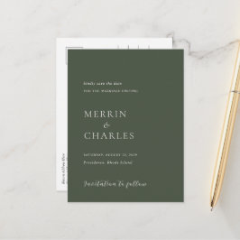 Stilvolles Olive Green Foto Wedding Save the Date Ankündigungspostkarte