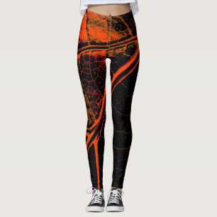 Stilvolles Orange Black Leaf Leggings