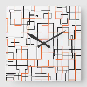 Stilvolles Orange Black Pattern Quadratische Wanduhr