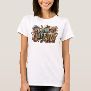 Stilvolles Orange BRUNCH LIFE Künstlerisches Motiv T-Shirt