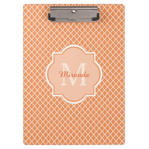 Stilvolles Orange Quatrefolienmonogramm mit Name Klemmbrett