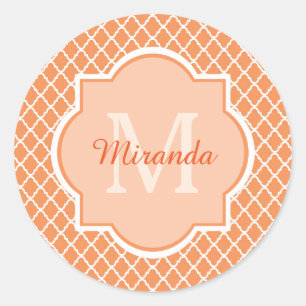 Stilvolles Orange Quatrefolienmonogramm mit Name Runder Aufkleber