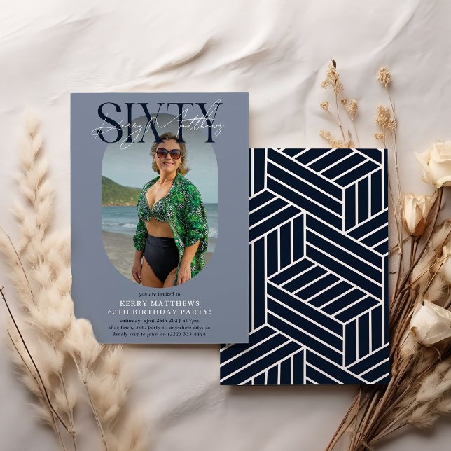 Stilvolles Oval Foto & Unterschrift 60. Geburtstag Einladung (Von Creator hochgeladen)