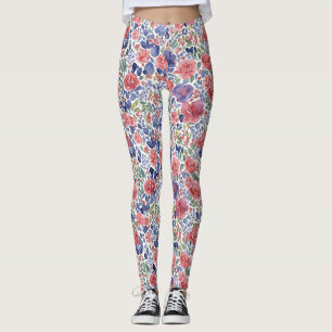 Stilvolles pastellrotes und lila florales Wasserfa Leggings