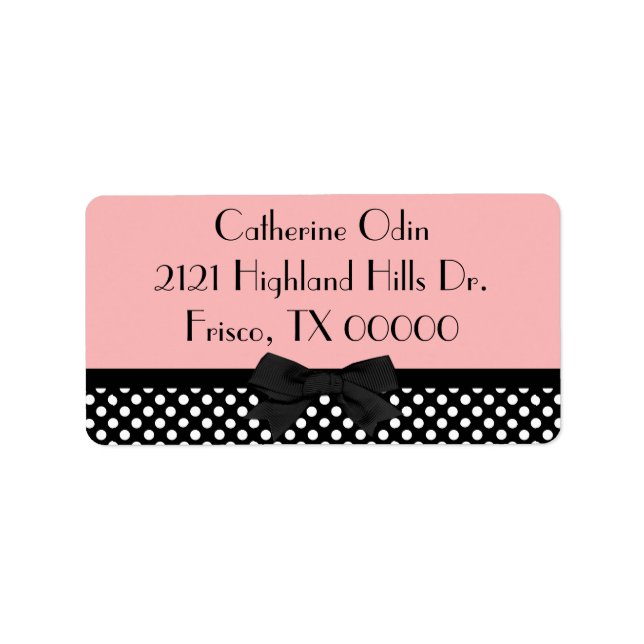 Stilvolles Pink & Black Polka-Dot-Label Adressaufkleber (Vorne)