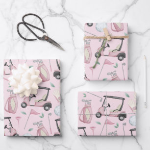 Stilvolles pink Feminine Golf Design Geschenkpapier Set