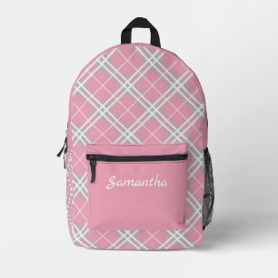 Stilvolles Pink & Gray Tartan Muster Personalisier Bedruckter Rucksack
