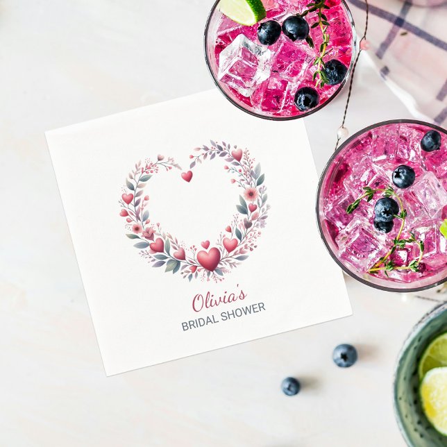 Stilvolles Red Floral Heart Brautparty Serviette (Von Creator hochgeladen)