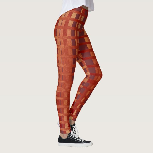 Stilvolles Red-Orange Ombre Kariertes Muster Leggings (Rechts)
