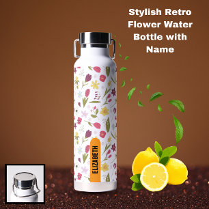 Stilvolles Retro-Blumenmuster mit personalisiertem Trinkflasche