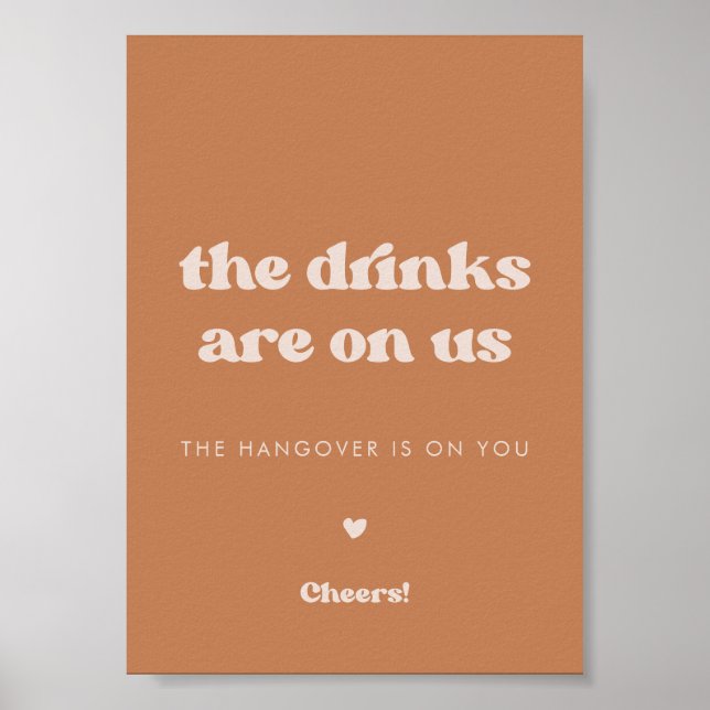 Stilvolles Retro-Braun-Zucker Hochzeit Offenes Bar Poster (Vorne)