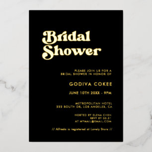 Stilvolles Retro-Brautparty in Schwarz und Gold Folieneinladung