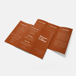 Stilvolles Retro-Burnt Orange-Hochzeitsprogramm Flyer