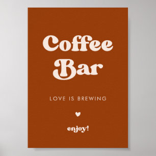 Stilvolles Retro Burnt Orange Wedding Coffee Bar Poster