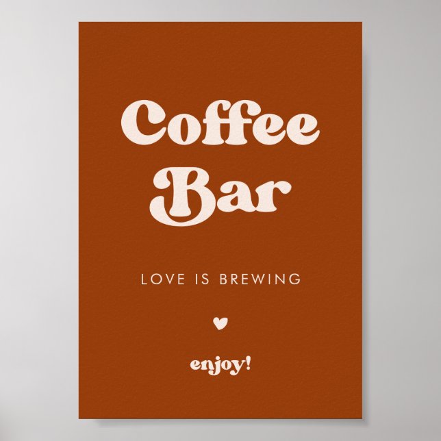 Stilvolles Retro Burnt Orange Wedding Coffee Bar Poster (Vorne)