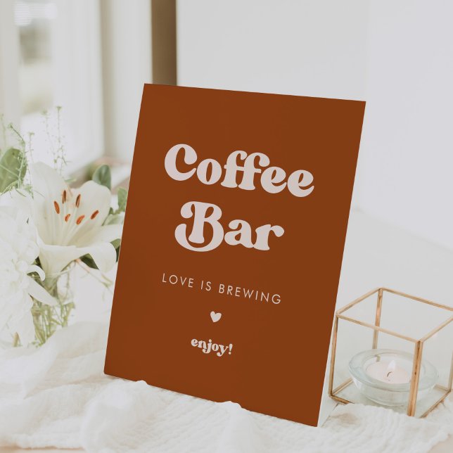 Stilvolles Retro Burnt Orange Wedding Coffee Bar Sockelschild (Von Creator hochgeladen)