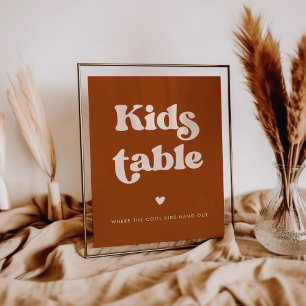 Stilvolles Retro Burnt Orange Wedding Kids Table Poster