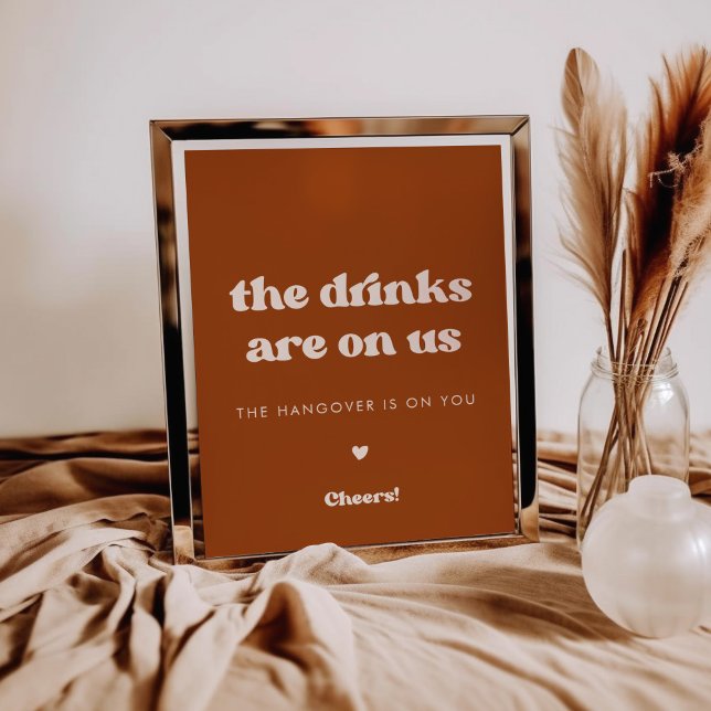 Stilvolles Retro Burnt Orange Wedding Open Bar sig Poster (Von Creator hochgeladen)