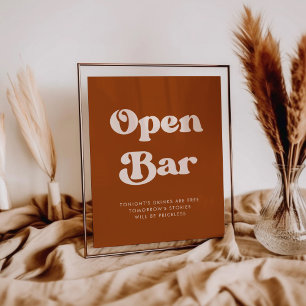 Stilvolles Retro Burnt Orange Wedding Open Bar sig Poster
