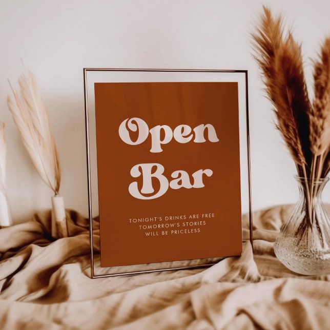 Stilvolles Retro Burnt Orange Wedding Open Bar sig Poster (Von Creator hochgeladen)