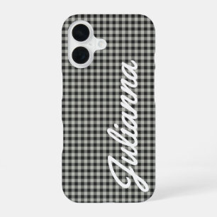 Stilvolles Retro-Grau-Karo personalisiert iPhone 16 Hülle