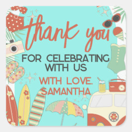 Stilvolles Retro Groovy Beach oder Pool Gastgesche Quadratischer Aufkleber