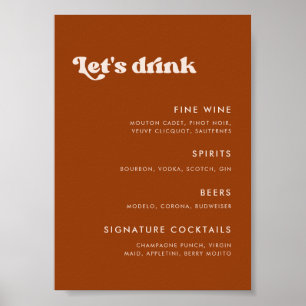 Stilvolles Retro-Menü Burnt Orange Wedding Bar Poster