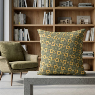 Stilvolles Retro-Olivgrün-Gold-Geometrisches Muste Kissen