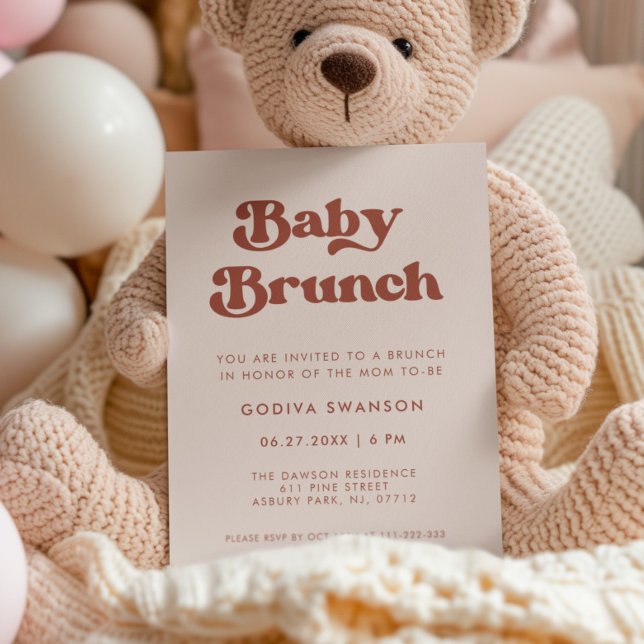 Stilvolles Retro Peach Pink Baby Brunch Einladung (Von Creator hochgeladen)
