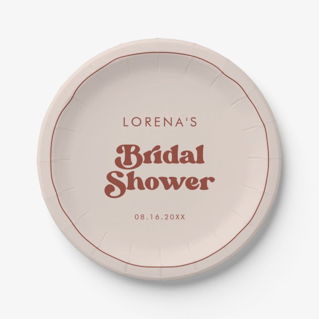 Stilvolles Retro Peach Pink Brautparty Pappteller (Vorderseite)