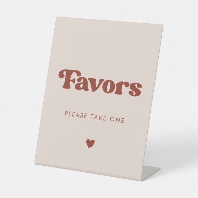 Stilvolles Retro Peach Pink Gastgeschenke Hochzeit Sockelschild (Vorderseite)