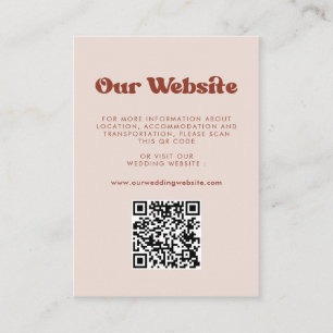 Stilvolles Retro Peach Pink QR Code Hochzeitswebsi Begleitkarte