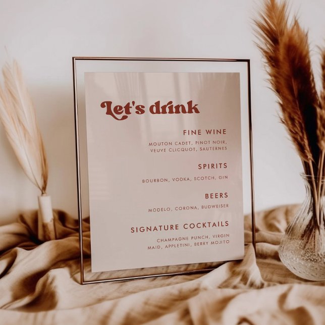 Stilvolles Retro Peach Pink Wedding Bar menu Poster (Von Creator hochgeladen)