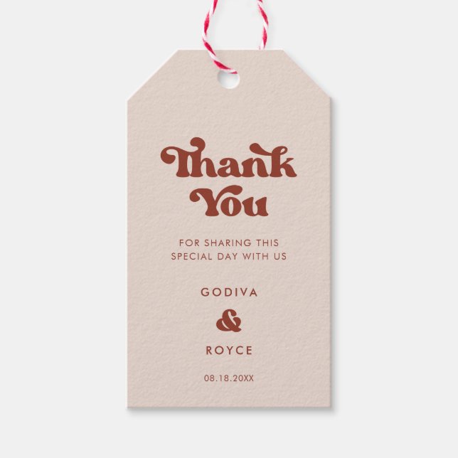 Stilvolles Retro Peach Pink Wedding Geschenkanhänger (Vorderseite)