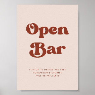 Stilvolles Retro Peach Pink Wedding Open Bar sign Poster