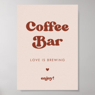 Stilvolles Retro-Pfirsich-Pink-Hochzeits-Coffee-Ba Poster