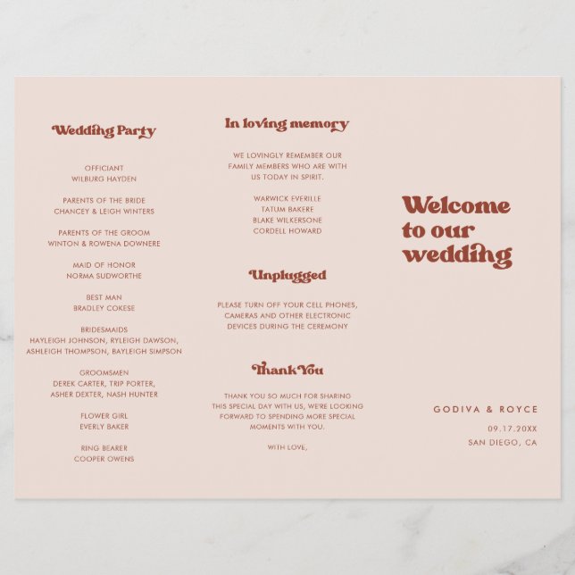 Stilvolles Retro-Pfirsichpfirsichpink-Dreifach-Hoc Flyer (Hinten)