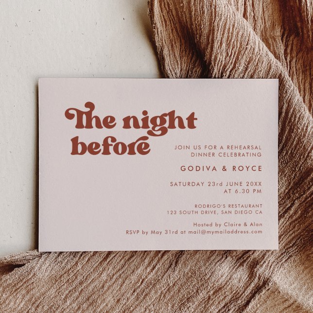 Stilvolles Retro-pfirsichrosa Die Nacht davor Einladung (Von Creator hochgeladen)