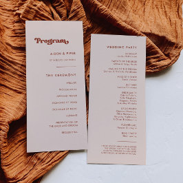 Stilvolles Retro-Pfirsichrosa Hochzeitsprogramm Programm
