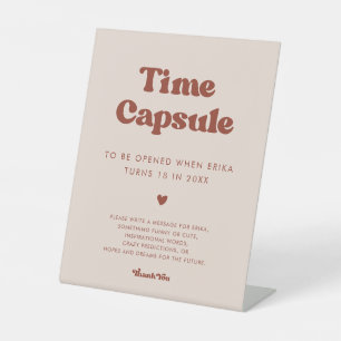 Stilvolles Retro Pink Time Kapsel 1. Geburtstag Ze Sockelschild