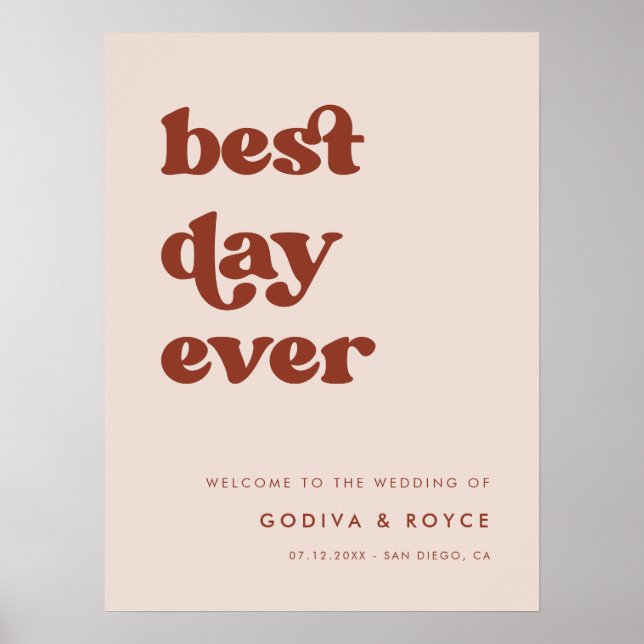 Stilvolles Retro-Rosa-Best Day Ever Wedding Willko Poster (Vorne)