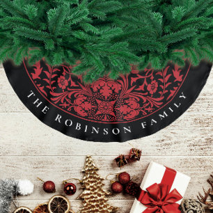 Stilvolles Retro-Schwarz-Rot-Weihnachts-Blumenmust Polyester Weihnachtsbaumdecke