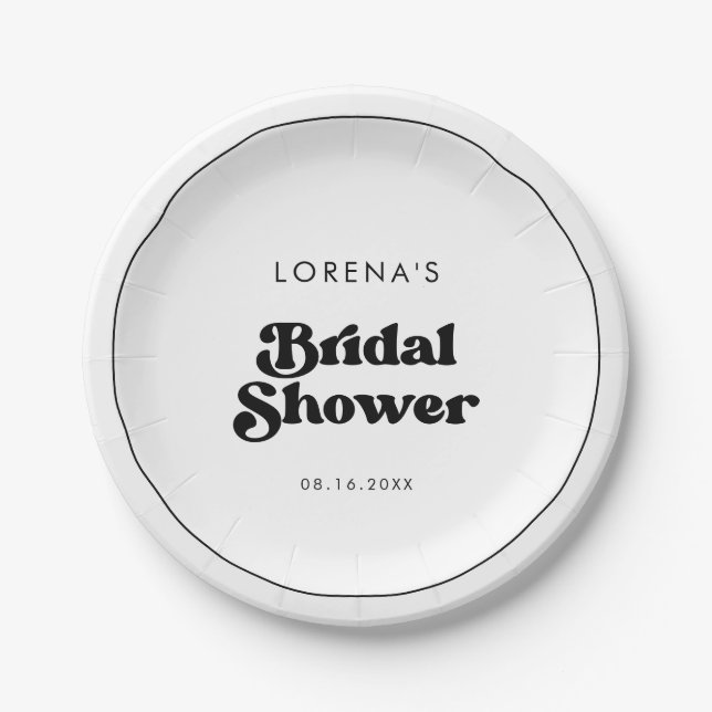 Stilvolles Retro-Schwarz-Weiß-Brautparty Pappteller (Vorderseite)