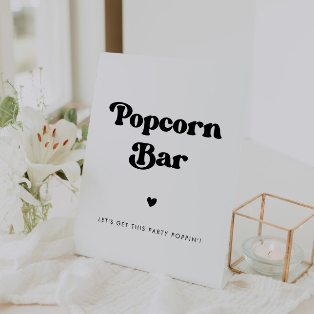 Stilvolles Retro Schwarz-Weiß Hochzeit Popcorn Bar Sockelschild (Von Creator hochgeladen)