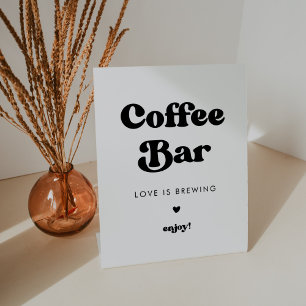 Stilvolles Retro-Schwarz-Weiß-Hochzeitscoffee Bar Sockelschild