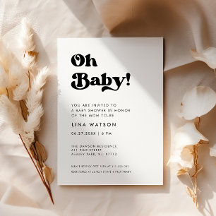 Stilvolles Retro Schwarz & Weiß Oh Baby Einladung