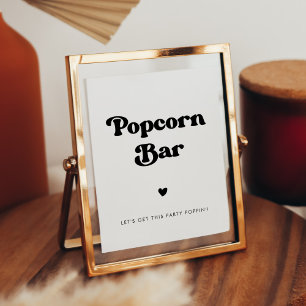 Stilvolles Retro-Schwarz-Weiß-Popcorn-Bar-Schild Poster